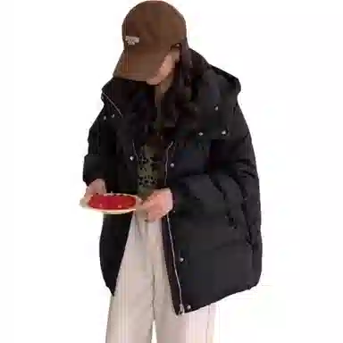 鸭鸭 时尚连帽韩版纯色羽绒服 女款