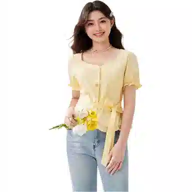 爱依服 纯色短袖通勤衬衫 女款