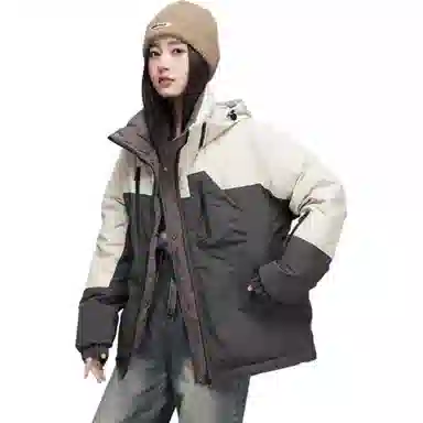 鸭鸭 时尚连帽简约拼色羽绒服 女款