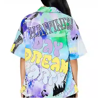 中国李宁 夏日派对 涂鸦扎染字母满印休闲短袖衬衫 女款 花色