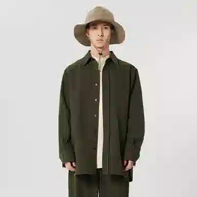 速写 纯色纽扣休闲长袖衬衫 男款