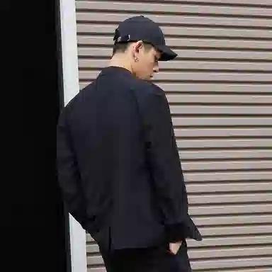 速写 纯色拼接平驳领西装 男款 黑色