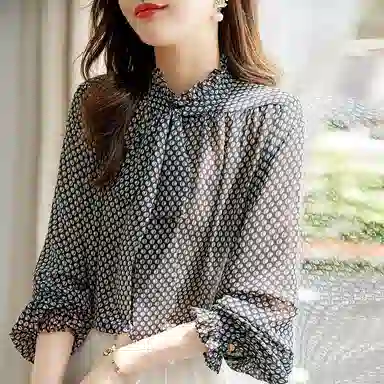 【dme】 宽松薄款复古长袖雪纺衫 女款 印花