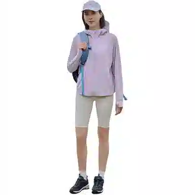 探路者 纯色拉链连帽透气防紫外线防晒服 女款 薄藤紫