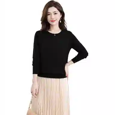 恒源祥 圆领舒适时尚纯色简约休闲长袖针织衫 女款