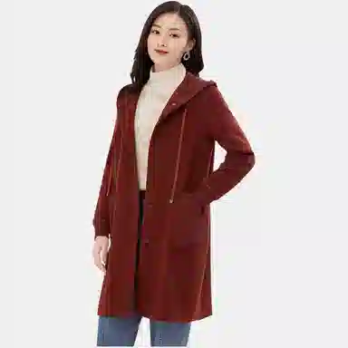 乔万尼 连帽长袖简约大衣 女款 锈橙色