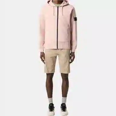 Stone Island Badge Zip Hoodie Pink
