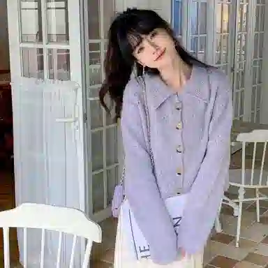 小镇姗姗 纯色单排扣针织毛衣 女款