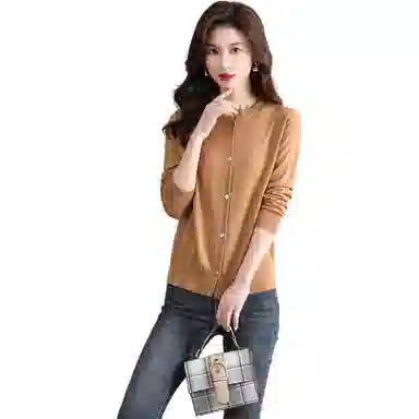 恒源祥 圆领时尚开衫通勤百搭纯色长袖针织衫 女款