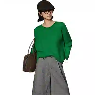 美洋 绵羊毛混纺圆领卷边毛衣 女款