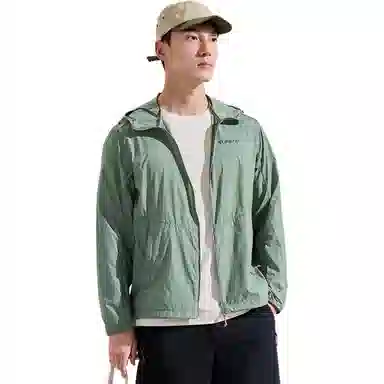 探路者 纯色连帽拉链休闲防晒服 男款 灰湖绿