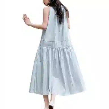 茵曼 宽松简约通勤无袖连衣裙 女款