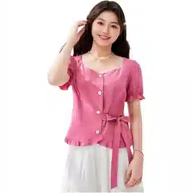 爱依服 纯色短袖通勤衬衫 女款