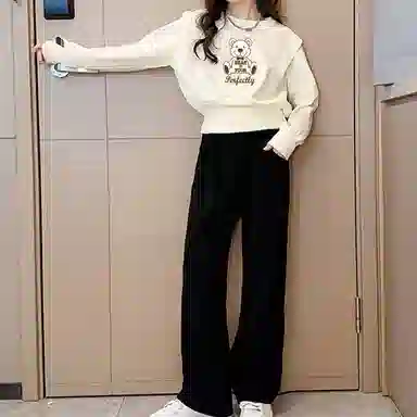 唐狮童装舒适细腻柔和亲肤上衣直筒长裤休闲运动套装 儿童款 米白色