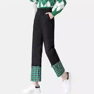 鸭鸭 休闲直筒时尚撞色羽绒裤 女款 黑色