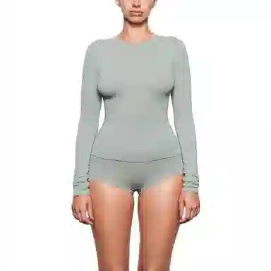 SKIMS Cotton Jersey Long Sleeve T-Shirt Mineral
