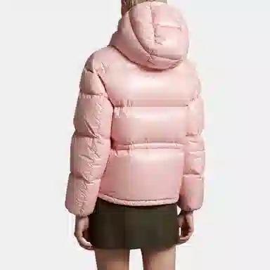 Moncler Logo Embroidered Hoodie Down Jacket Pink