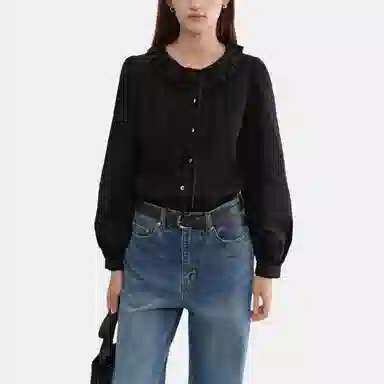 Dunst EXCLUSIVE VINTAGE RUFFLE BLOUSE BLACK