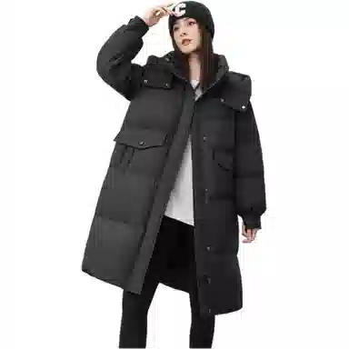 鸭鸭 纯色连帽简约加厚中长款羽绒服 女款