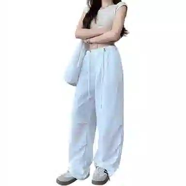 黛尔佳人 抽绳设计高腰显瘦阔腿工装裤 女款