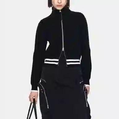 MATIN KIM Letter Zip Pocket Knit Sweater Black