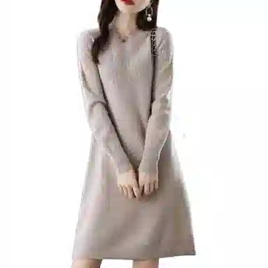 恒源祥 圆领纯色休闲长袖连衣裙 女款