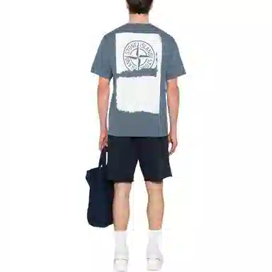 Stone Island Crew Neck Letter Print T-Shirt Navy
