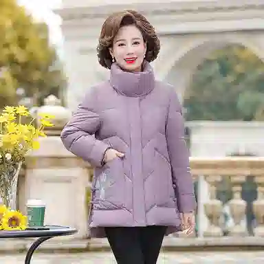 鸭鸭 纯色立领拉链羽绒服 女款