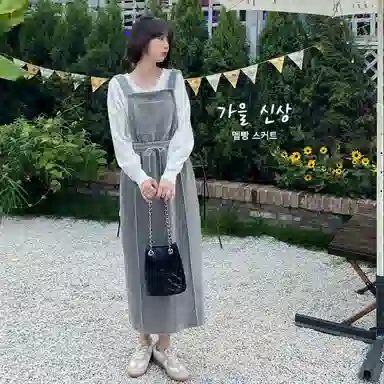 法儿家 纯色休闲宽肩带背带无袖连衣裙