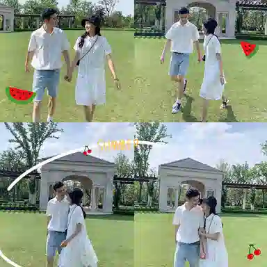 小镇姗姗 纯色方领中长款中腰短袖连衣裙 星星白