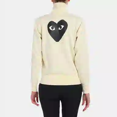 CDG Play Black Heart Zip-Up Sweatshirt White