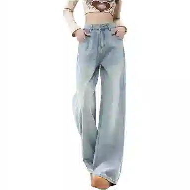 木清清 宽松阔腿高腰百搭垂感拖地牛仔裤 女款