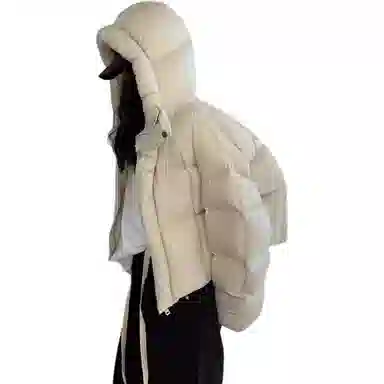 黛尔佳人 纯色宽松连帽适中棉服 女款