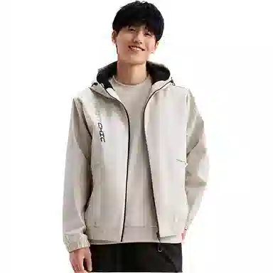 特步 生活系列 字母拉链连帽开衫加厚夹克外套 男款 浮岩灰