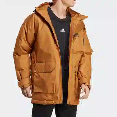 adidas Logo Print Down Jacket Brown