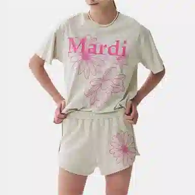 MARDI MERCREDI TSHIRT TRIPLE FLOWER_OATMEAL PINK SS25T