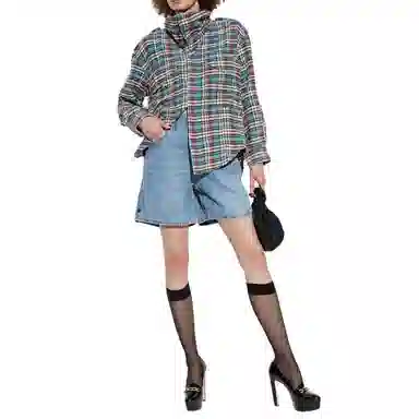 R13 Long Sleeve Checkered Shirt Blue