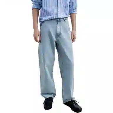 ZARA Relaxed Washed Jeans Light Blue