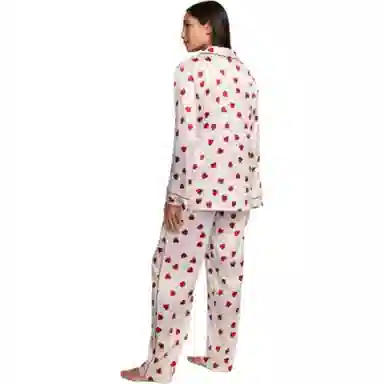 Victoria's Secret Satin Long Pajama Set Pink Heart Print