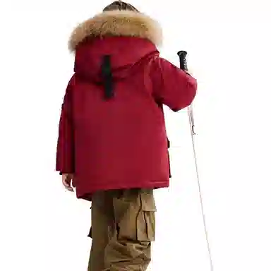 鸭鸭 玩雪系列 加厚防风保暖连帽短款鸭绒羽绒服 青少年