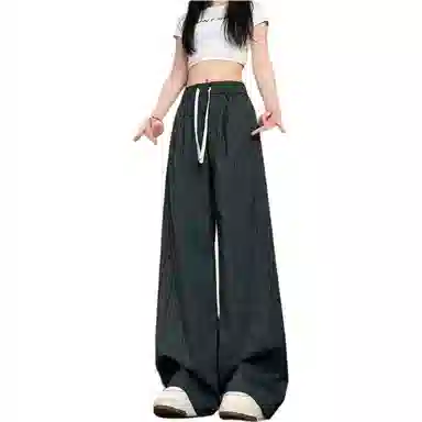 柏黛妃 美式复古格子垂坠感休闲裤 女款