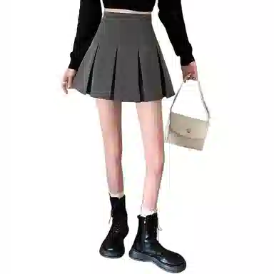 轻迎 高腰百褶裙显瘦美式学院风半身裙休闲短裙 女款