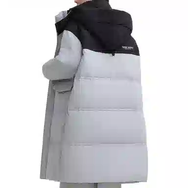 鸭鸭 拼色简约保暖纯色舒适休闲连帽长款外套羽绒服 男女同款