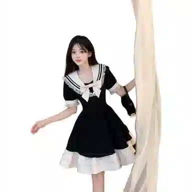 桴生 学院风海军领蝴蝶结女学生韩版宽松夏季小个子公主裙子 短袖连衣裙 女款