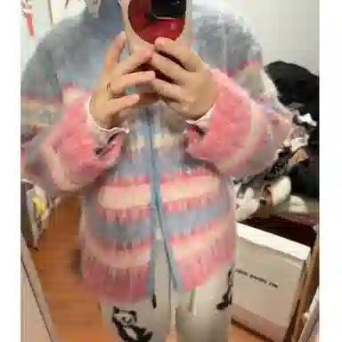 桴生 多巴胺甜美彩色条纹开衫针织衫 女款