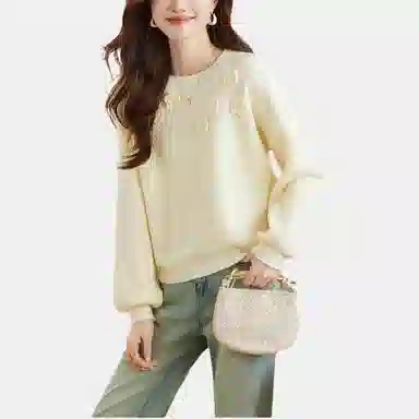 曲韩 纯色百搭简约花朵毛衣 女款