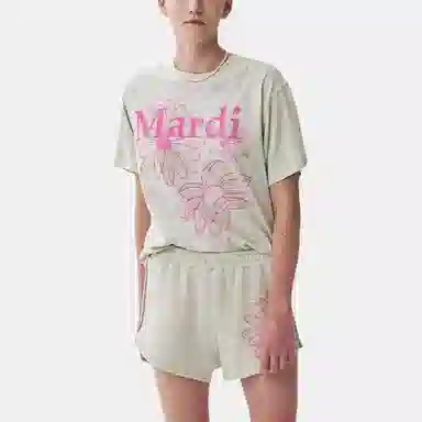 MARDI MERCREDI TSHIRT TRIPLE FLOWER_OATMEAL PINK SS25T