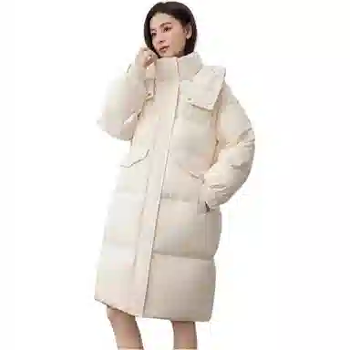 鸭鸭 纯色连帽简约加厚中长款羽绒服 女款