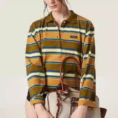 Miu Miu SS24 Striped Knit Polo Green