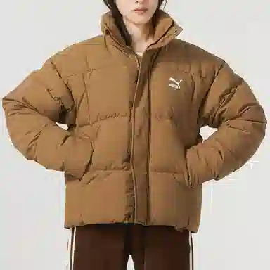 PUMA Logo Stand Collar Down Jacket Brown